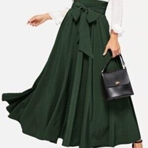 SHEIN Clasi High Waist Zip Back Knot Swing Skirt